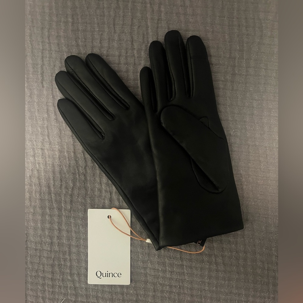Quince Black Leather Cashmere-Lined Gloves
